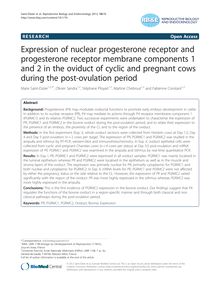 Expression of nuclear progesterone receptor and progesterone receptor membrane components 1 and 2 in the oviduct of cyclic and pregnant cows during the post-ovulation period
