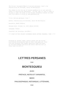Lettres persanes, tome I par baron de Charles de Secondat Montesquieu