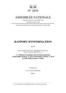 Rapport d information déposé par la Délégation de l Assemblée nationale pour l Union européenne sur l efficacité énergétique dans l Union européenne