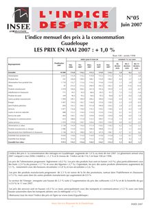 L indice mensuel des prix à la consommation de  Guadeloupe en mai 2007 : +1,0%  