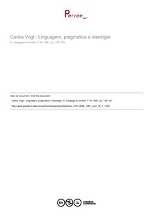 Carlos Vogt : Linguagem, pragmatica e ideologie  ; n°1 ; vol.16, pg 132-134