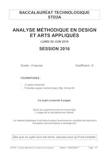 Sujet BACSTD2A Analyse méthodique en design et arts appliqués 2016
