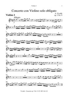 Partition violons I, violon Concerto, D major, Vivaldi, Antonio
