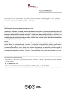 Perceptions spatiales et comportements aménageurs au Brésil  - article ; n°524 ; vol.94, pg 432-451