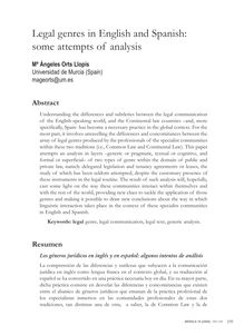 Legal genres in English and Spanish: some attempts of analysis (Los géneros jurídicos en inglés y en español: algunos intentos de análisis)