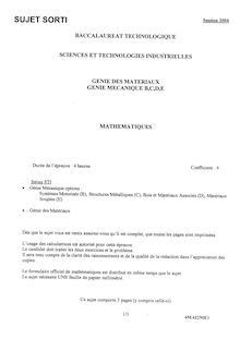 Mathématiques 2004 S.T.I (Génie des Matériaux) Baccalauréat technologique