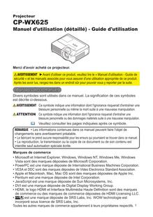 Notice Projecteur Hitachi  CP-WX625W