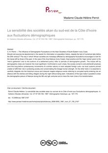 La sensibilité des sociétés akan du sud-est de la Côte d Ivoire aux fluctuations démographiques - article ; n°105 ; vol.27, pg 167-175