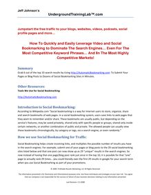 Social Bookmarking Tutorial - Jumpstart the Free Traffic to your blogs, websites, videos, podcasts, social