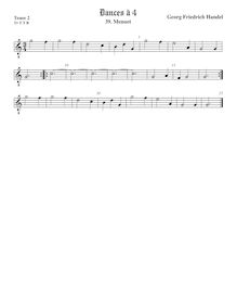 Partition ténor viole de gambe 2, octave aigu clef, 2 Menuets à 4 par George Frideric Handel