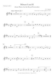 Partition clarinette 2 (B♭), Music pour pour Royal Fireworks, Fireworks Music par George Frideric Handel