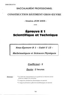 Bacpro construction mathematique et sciences physiques 2005