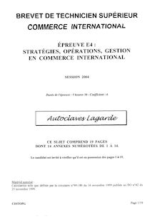 Stratégie, opérations, gestion en commerce international 2004 BTS Commerce international à référentiel Européen