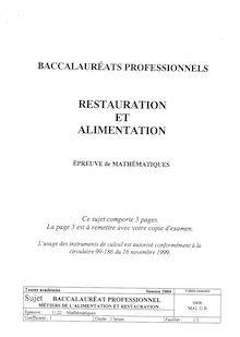 Mathématiques 2004 Bac Pro - Métiers de l alimentation