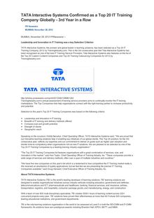 TATA Interactive Systems Confirmed as a Top 20 IT Training Company Globally - 3rd Year in a Row