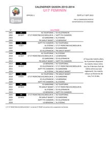 Calendrier 2013-2014 U17 Féminins