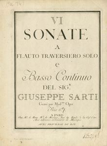 Partition complète, 6 Sonate a Flauto Traversiero Solo e Basso Continuo