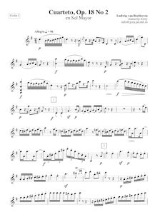 Partition violon 1, corde quatuor No.2, Op.18/2, G Major, Beethoven, Ludwig van