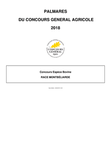 OS Montbéliardes PALMARES DU CONCOURS GENERAL AGRICOLE 2018