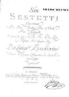 Partition violon 2, 6 corde sextuors, G.454-459 (Op.23), Six Sestetti Concertanti