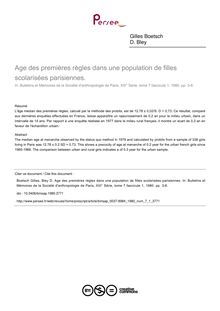 Age des premières règles dans une population de filles scolarisées parisiennes. - article ; n°1 ; vol.7, pg 3-6