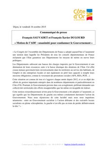 CP SAUVADET - DUGOURD - Motion de l’ADF, unanimité pour condamner le Gouvernement