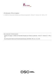 Analyses d ouvrages  ; n°3 ; vol.13, pg 191-191