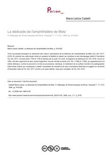 La dédicade de l amphithéâtre de Metz - article ; n°2 ; vol.111, pg 919-925