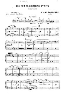Partition hautbois, Ego sum resurrectio et vita, Op.34, Ego sum resurrectio et vita (Jean II-25). Paraphrase pour orgue (avec orchestre ad lib.), op. 34.