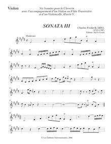 Partition , Moderato - violon (flûte) , partie, 6 sonates pour clavecin