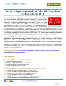 Worldwide Research on Global and China SLR(Single Lens Reflex) Industry 2013 by qyresearchreports.com