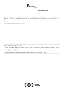 Solo, 1938 : naissance d une politique linguistique indonésienne ? - article ; n°1 ; vol.52, pg 119-141