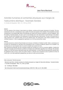 Activités humaines et contraintes physiques aux marges de l oekoumène atlantique : l exemple irlandais - article ; n°503 ; vol.91, pg 56-69