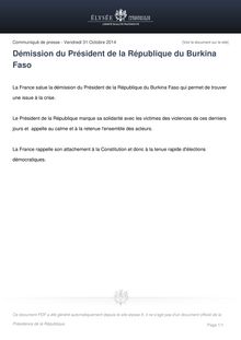 Démission du Président de la République du Burkina Faso