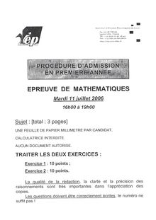 Mathématiques 2006 IEP Lille - Sciences Po Lille