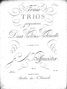 Partition violon 1, 6 Trios progressives, Op.28, Hoffmeister, Franz Anton