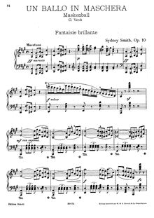 Partition complète, Fantaisie Brillante on Verdi s  Un Ballo en Maschera , Op.10 par Sydney Smith