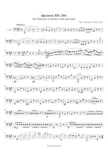 Partition violoncelle (avec useful page-turns), clarinette quintette