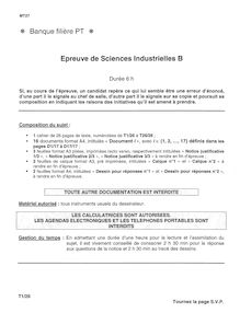 Sciences Industrielles B 2007 Classe Prepa PT Banque Filière PT