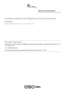La politique extérieure de l Égypte sous les deux premières dynasties - article ; n°1 ; vol.16, pg 47-61