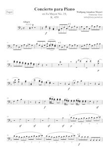 Partition basson 1/2, Piano Concerto No.19, F major, Mozart, Wolfgang Amadeus