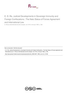 E. D. Re, Judicial Developments in Sovereign Immunity and Foreign Confiscations ; The Nato Status of Forces Agreement and International Law - note biblio ; n°2 ; vol.8, pg 346-346