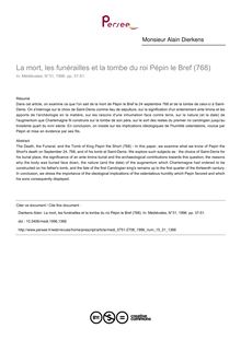 La mort, les funérailles et la tombe du roi Pépin le Bref (768) - article ; n°31 ; vol.15, pg 37-51