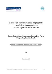 Evaluación experimental de un programa virtual de entrenamiento en lectura significativa (e-PELS) (Experimental evaluation of a virtual program for training in reading for comprension (E-PELS))