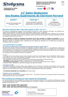 Studyrama organise le 11e Salon des Etudes Supérieures à Clermont-Ferrand, le 19 novembre 2016