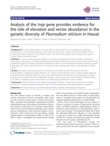 Analysis of the trap gene provides evidence for the role of elevation and vector abundance in the genetic diversity of Plasmodium relictum in Hawaii