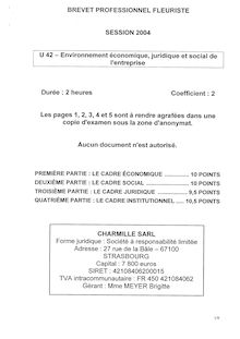 Environnement économique juridique et social de l entreprise 2004 BP - Fleuriste