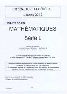 Sujet du bac serie L 2012: Mathématiques-métropole