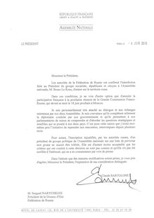 Lettre de Claude Bartolone au président de la Douma