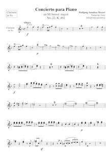 Partition clarinette 1/2, Piano Concerto No.22, E♭ major, Mozart, Wolfgang Amadeus